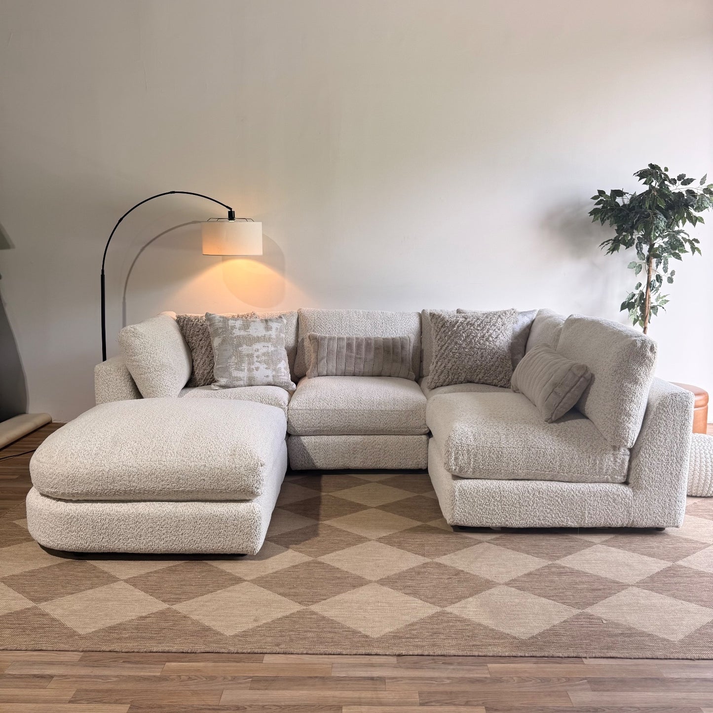 Georgia L-Shape Sectional + Ottoman in Cream Boucle