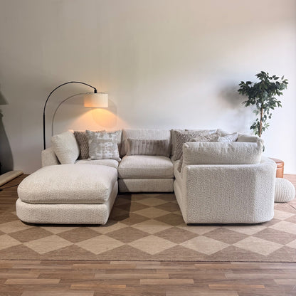 Georgia L-Shape Enclosed Sectional + Ottoman in Cream Boucle