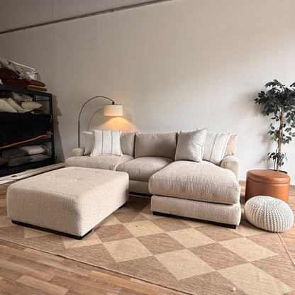 Parker Right Chaise Sectional + Ottoman in Beige Chenille — Kindred Couches