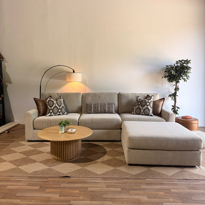 Oak Sofa + Ottoman in Beige Performance Fabric