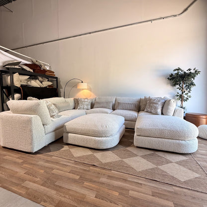 Georgia Grand Corner Sectional + 2 Ottomans in Cream Boucle
