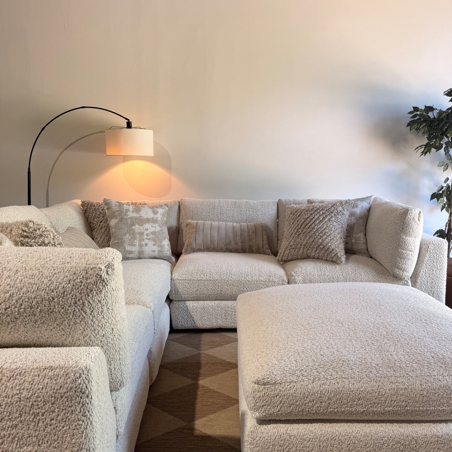 Georgia Corner Sectional + Ottoman in Cream Boucle