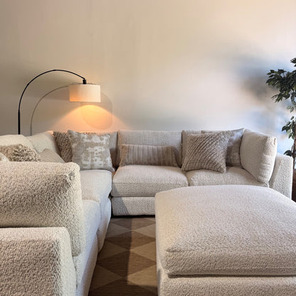 Georgia Corner Sectional + Ottoman in Cream Boucle