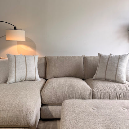 Parker Left Chaise Sectional + Ottoman in Beige Chenille — Kindred Couches