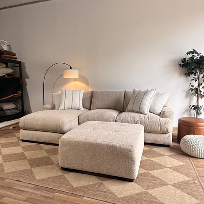 Parker Left Chaise Sectional + Ottoman in Beige Chenille — Kindred Couches