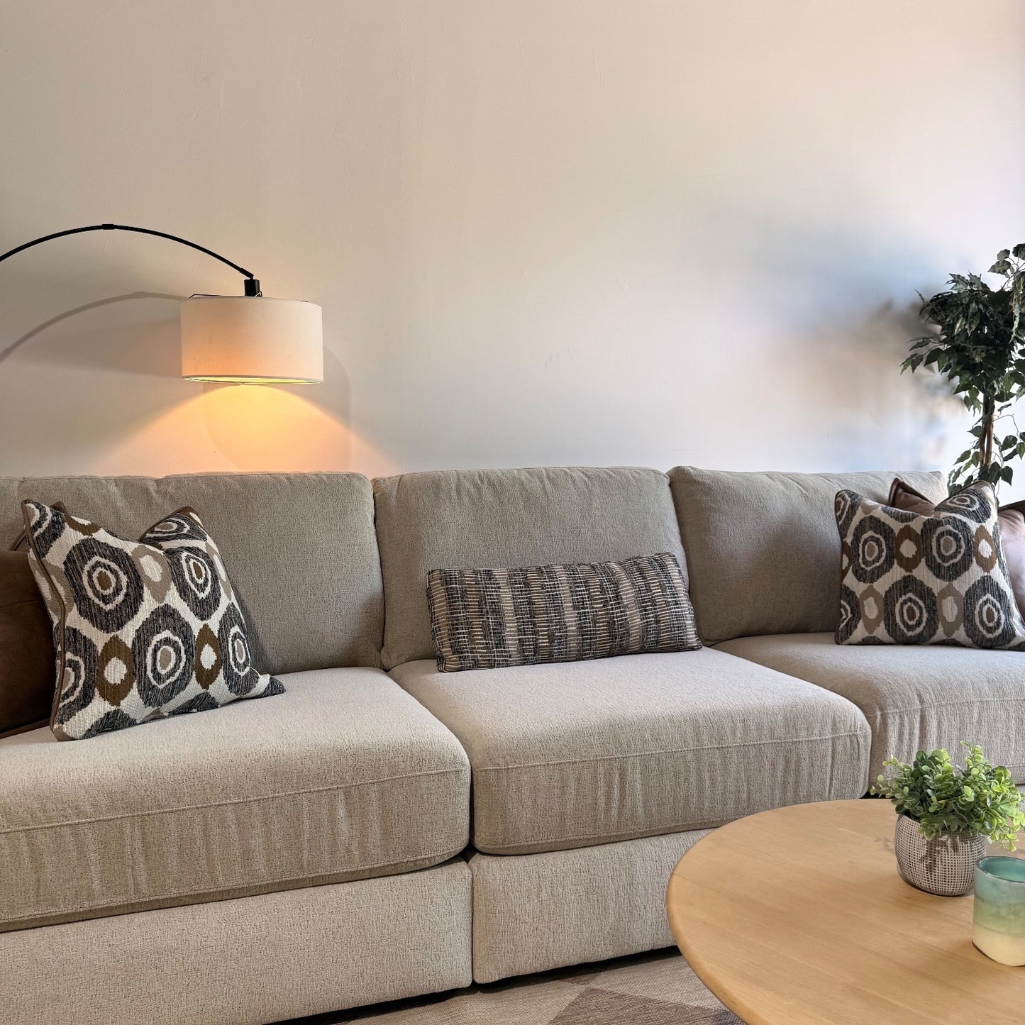 Oak Sofa in Beige Performance Fabric
