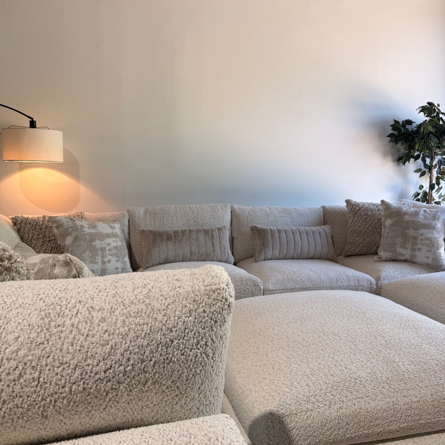 Georgia Grand Corner Sectional + 2 Ottomans in Cream Boucle