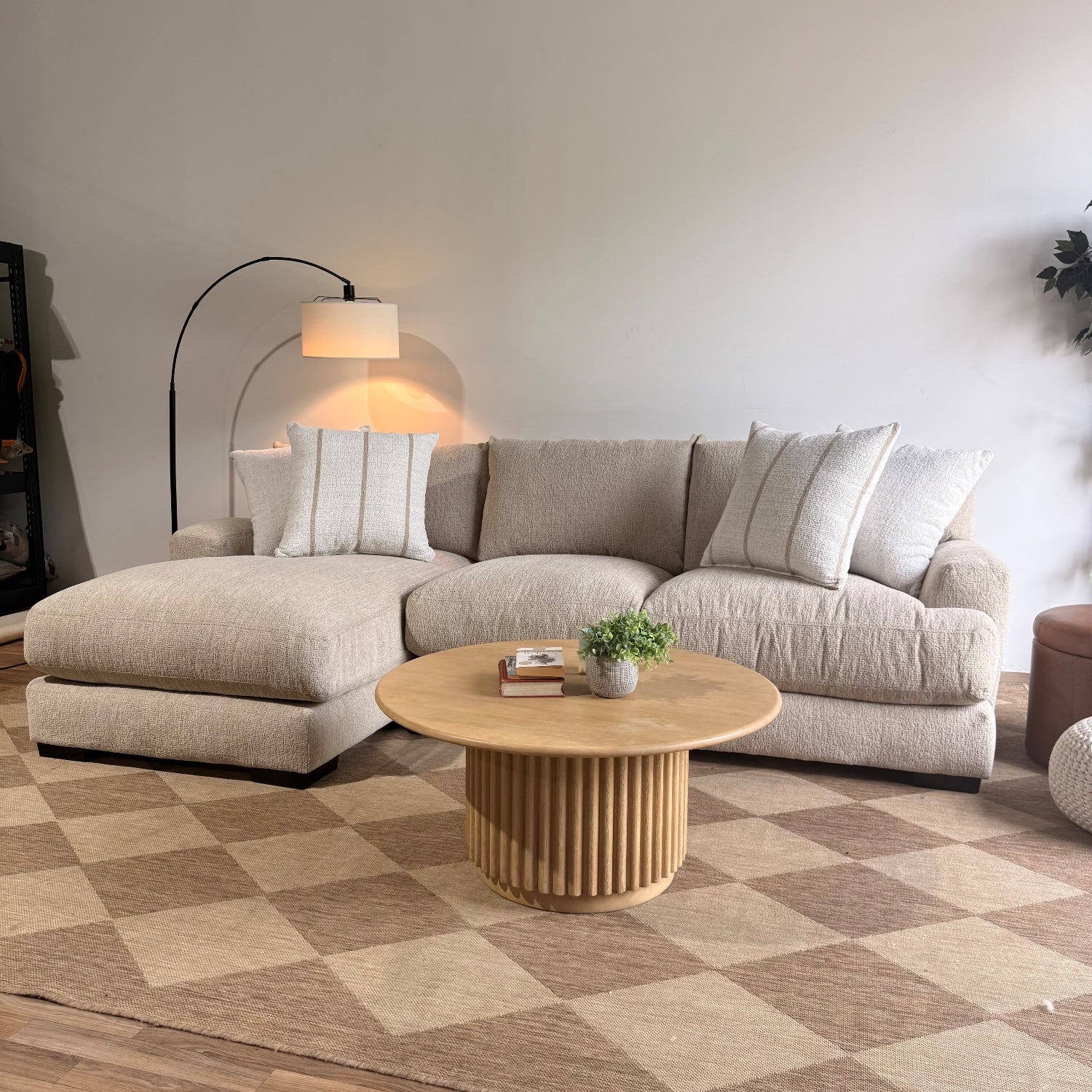 Parker Left Chaise Sectional in Beige Chenille — Kindred Couches