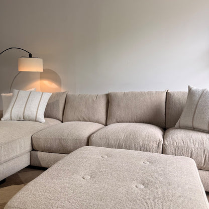 Parker Long Left Chaise Sectional + Ottoman in Beige — Kindred Couches