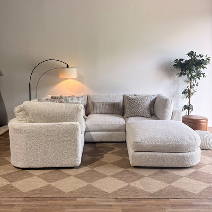 Georgia L-Shape Enclosed Sectional + Ottoman in Cream Boucle