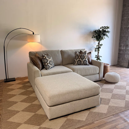 Oak Loveseat + Ottoman in Beige Performance Fabric