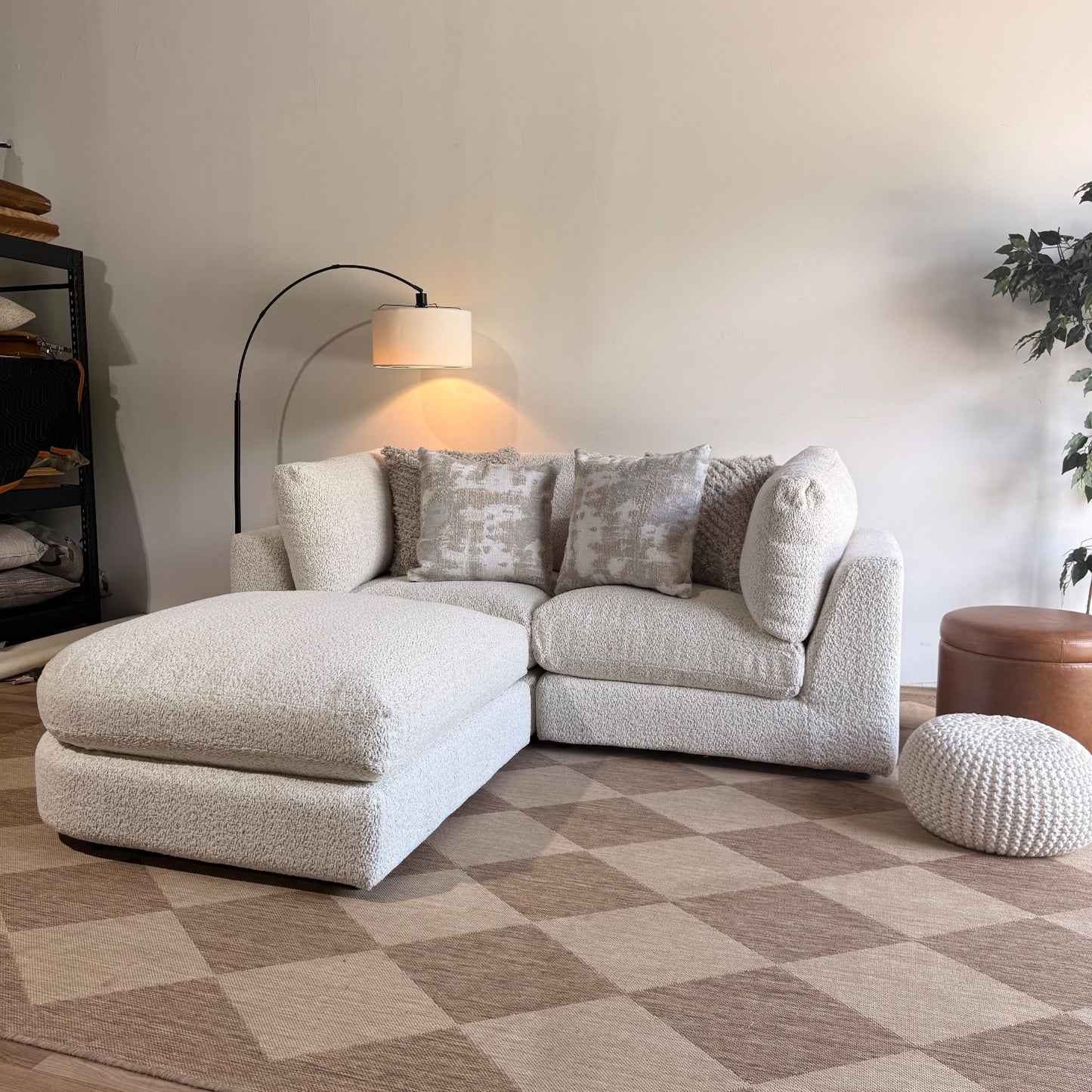 Georgia Loveseat + Ottoman in Cream Boucle