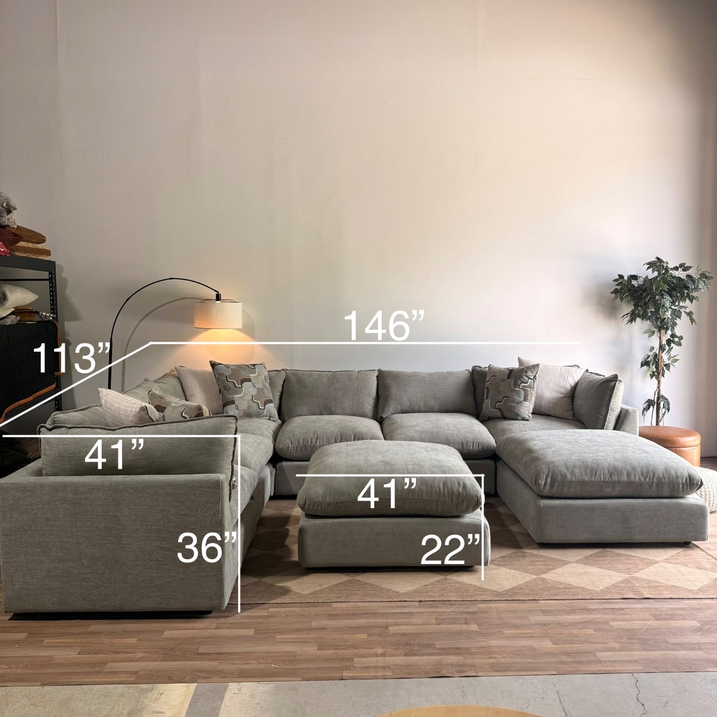 Mesa Grand Corner Sectional + 2 Ottomans in Sage Green Chenille