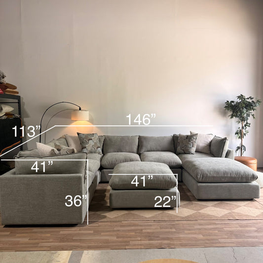 Mesa Grand Corner Sectional + 2 Ottomans in Sage Green Chenille