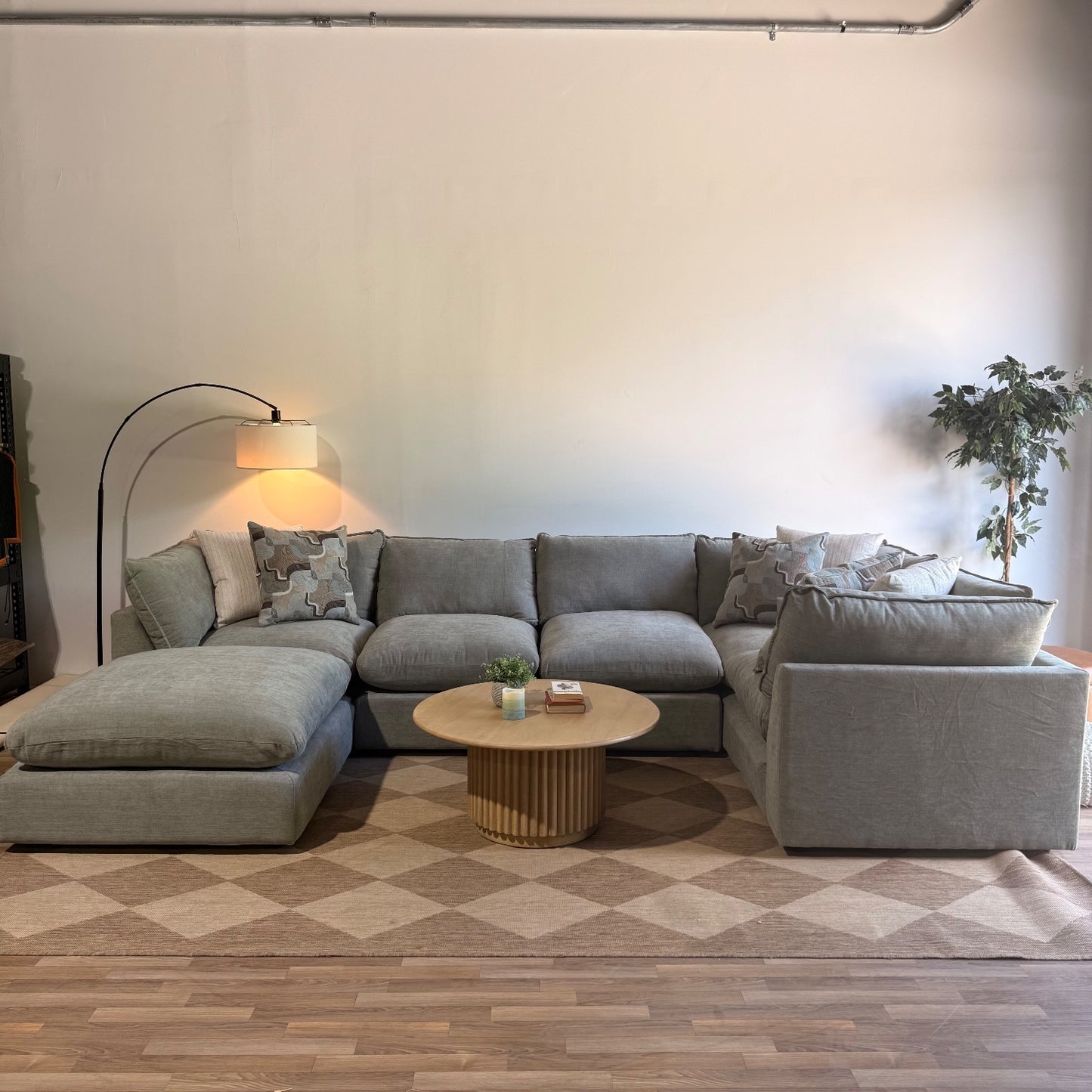 Mesa U-Shape Enclosed Sectional in Sage Green Chenille