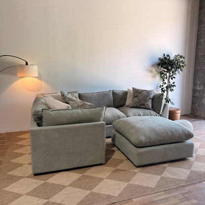 Mesa L-Shape Enclosed Sectional w/ Ottoman in Sage Green Chenille