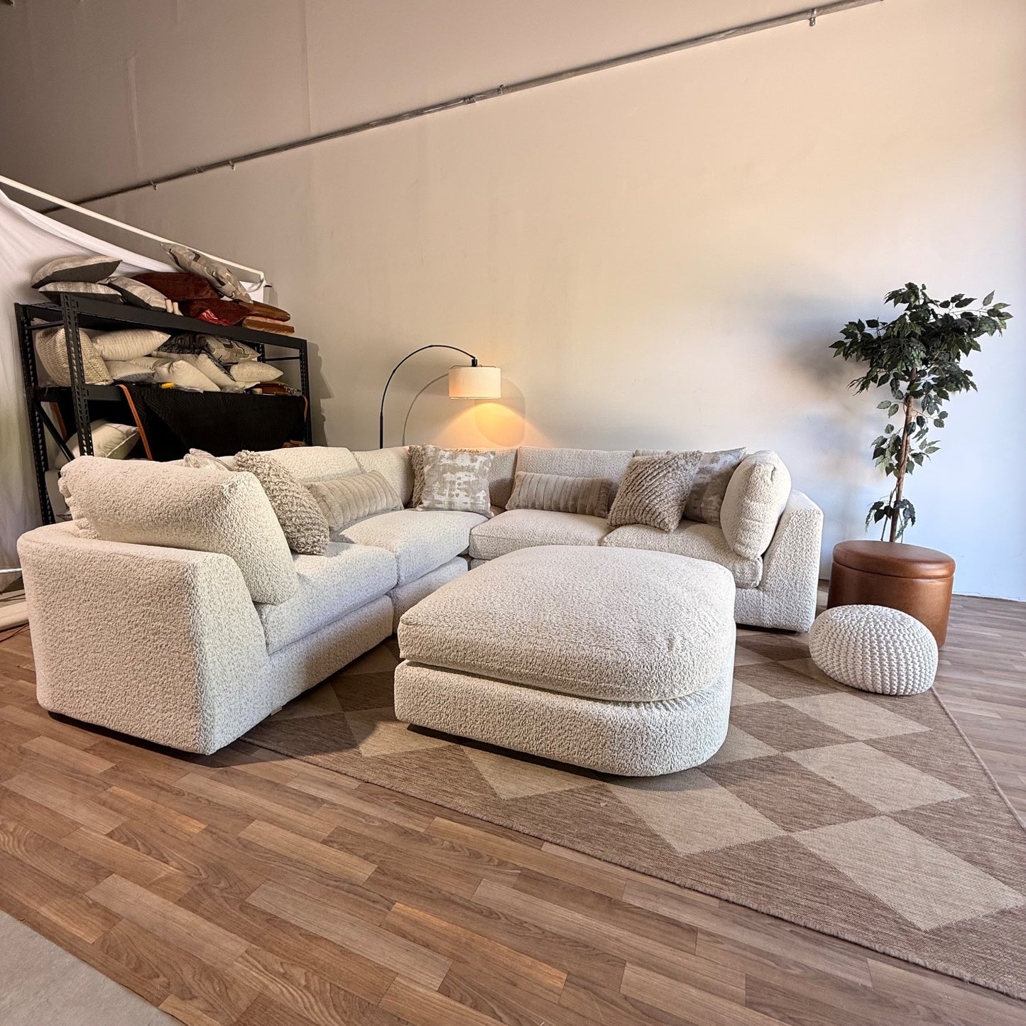Georgia Corner Sectional + Ottoman in Cream Boucle