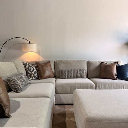 Oak Corner Sectional + Ottoman in Beige Performance Fabric
