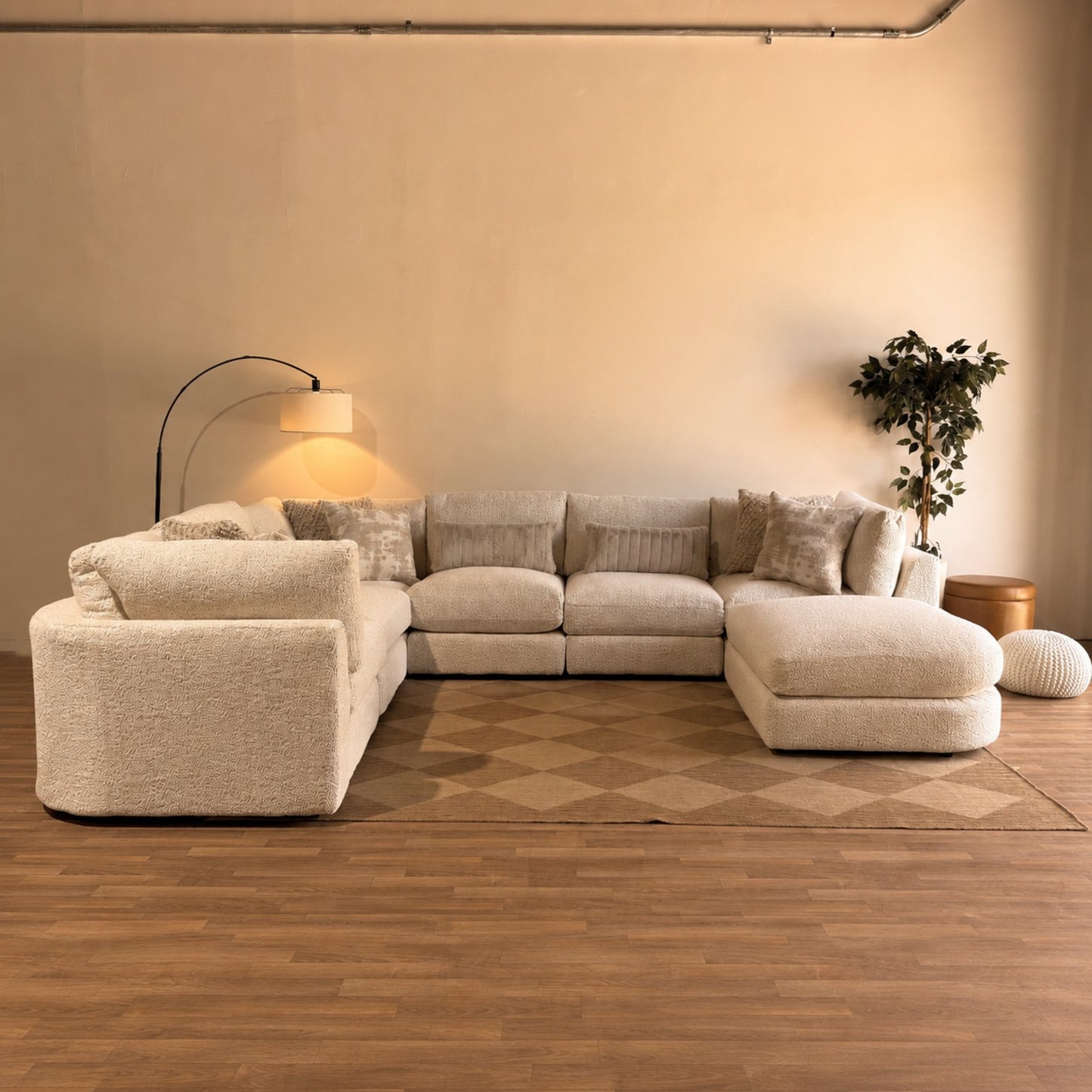Georgia Grand Corner Sectional + Ottoman in Cream Boucle