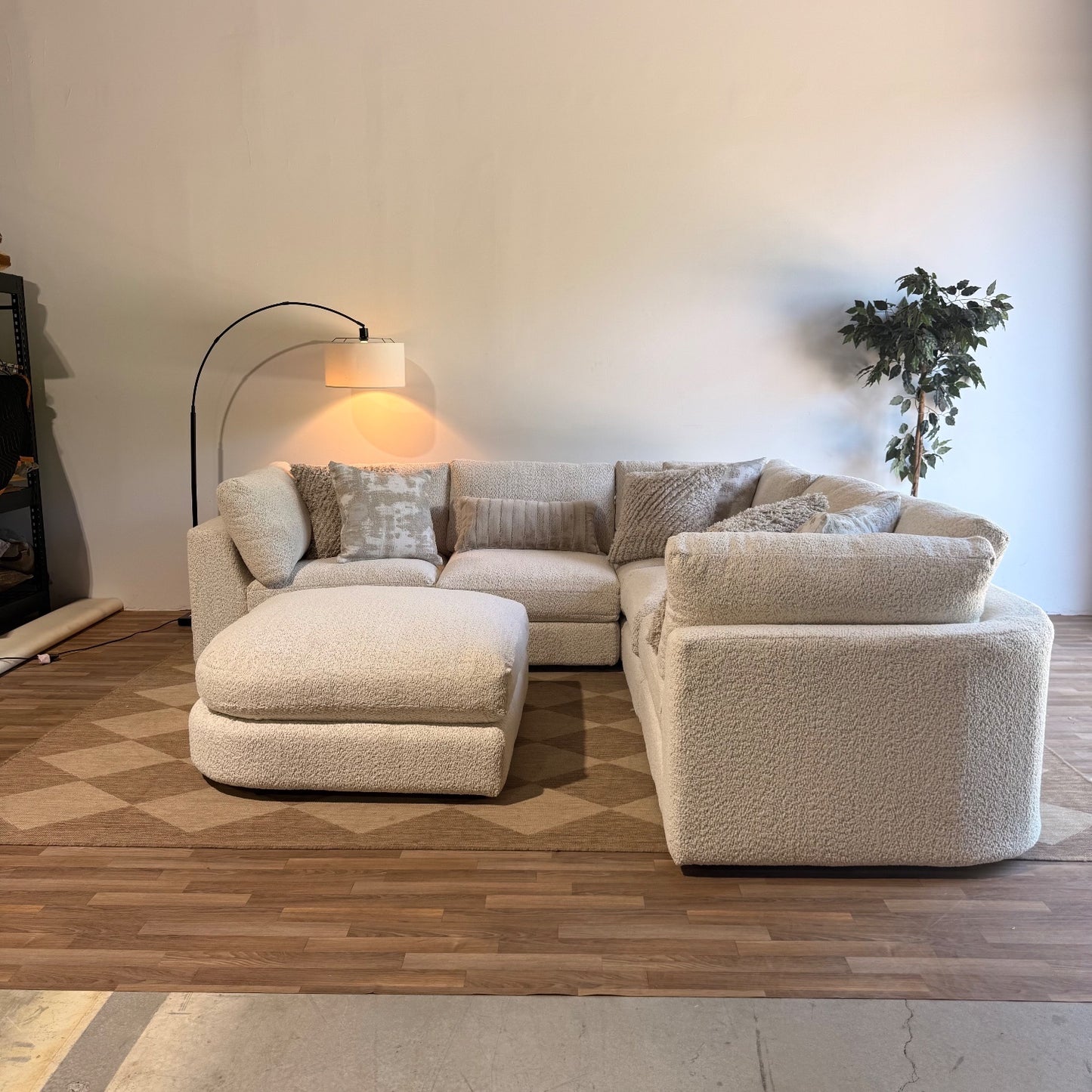 Georgia Corner Sectional + Ottoman in Cream Boucle