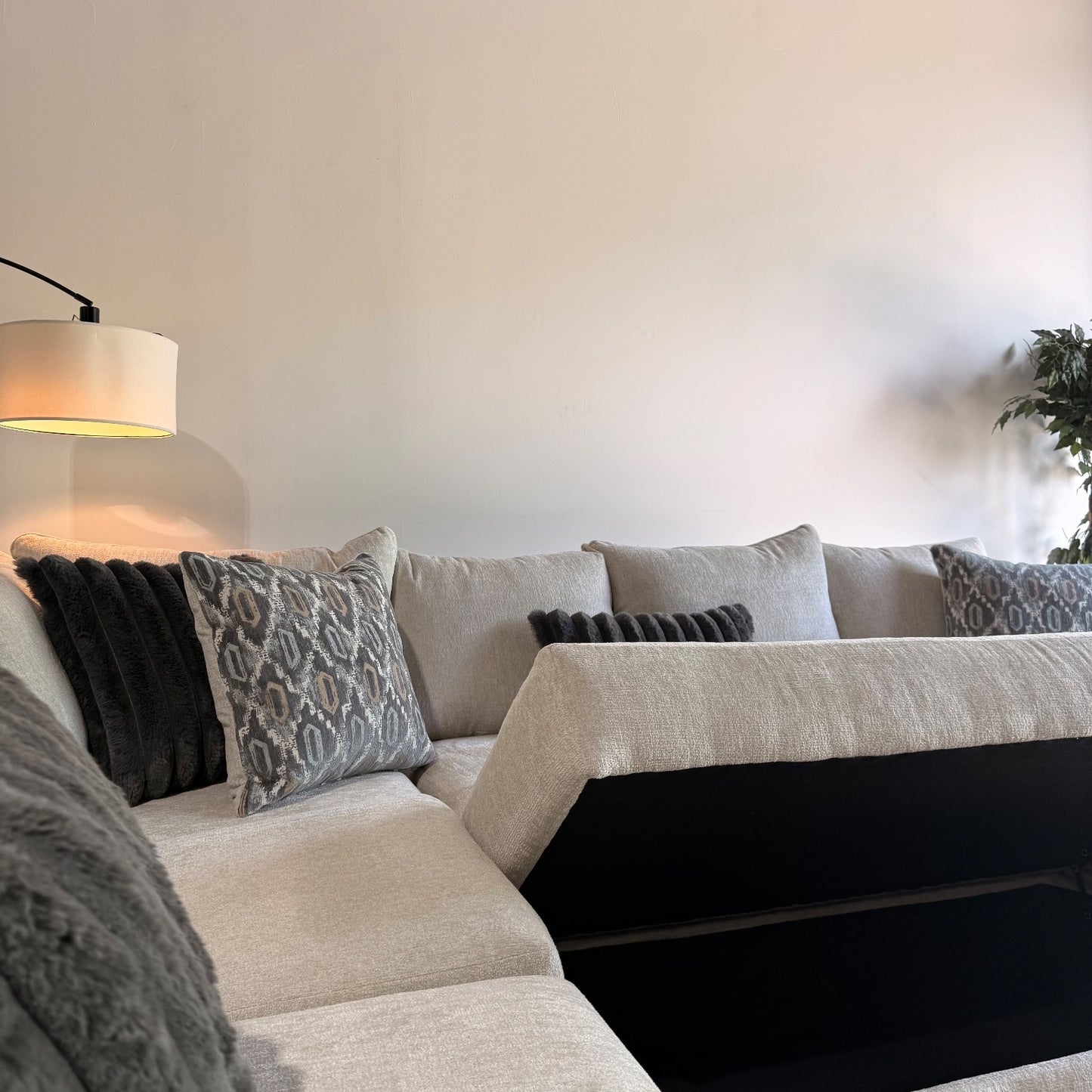 Carter Sectional + Ottoman in Beige Fabric