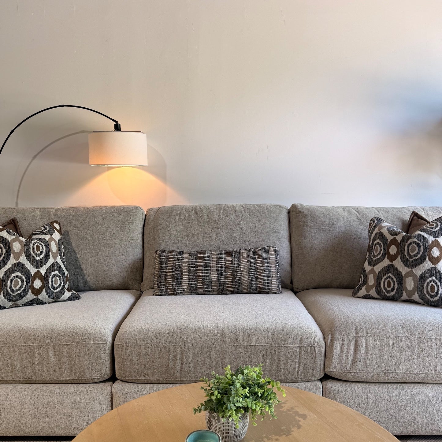 Oak Sofa in Beige Performance Fabric