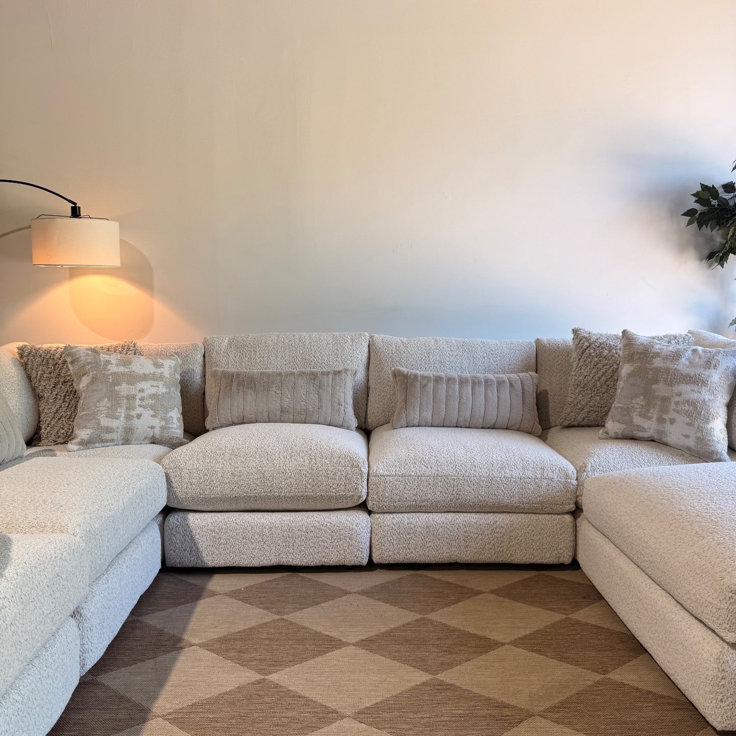 Georgia Grand Corner Sectional + Ottoman in Cream Boucle