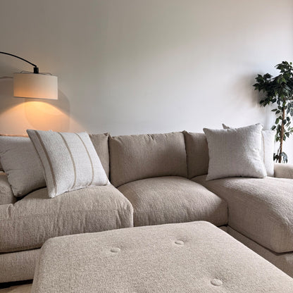 Parker Right Chaise Sectional + Ottoman in Beige Chenille — Kindred Couches