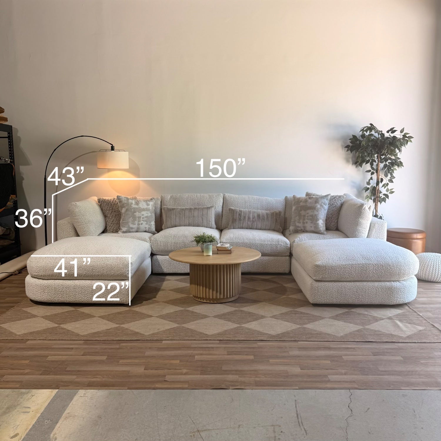 Georgia Double Chaise Sectional in Cream Boucle — Kindred Couches