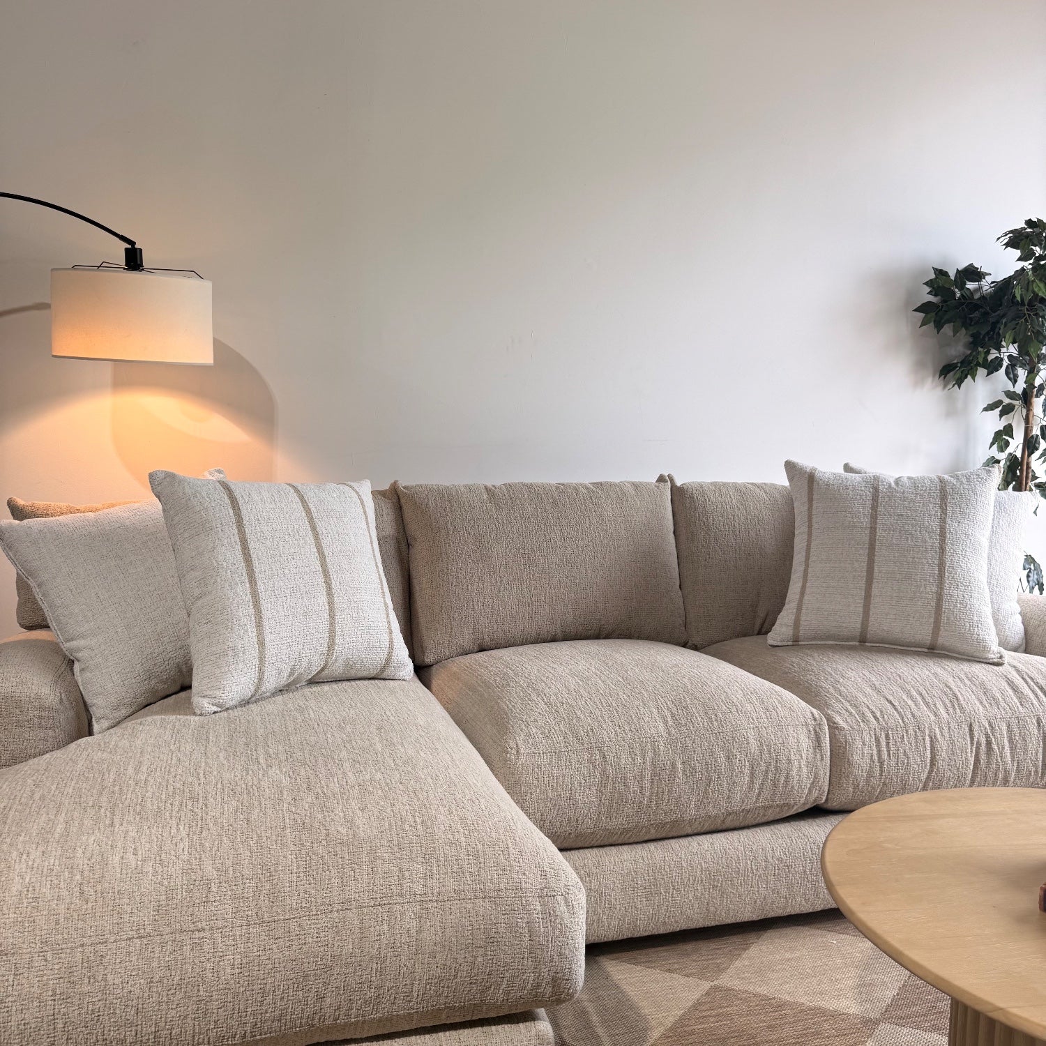 Parker Left Chaise Sectional in Beige Chenille — Kindred Couches