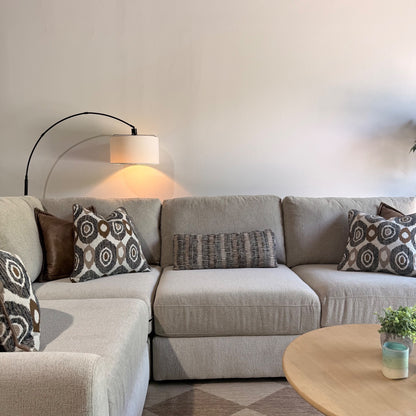 Oak L-Shape Enclosed in Beige Performance Fabric