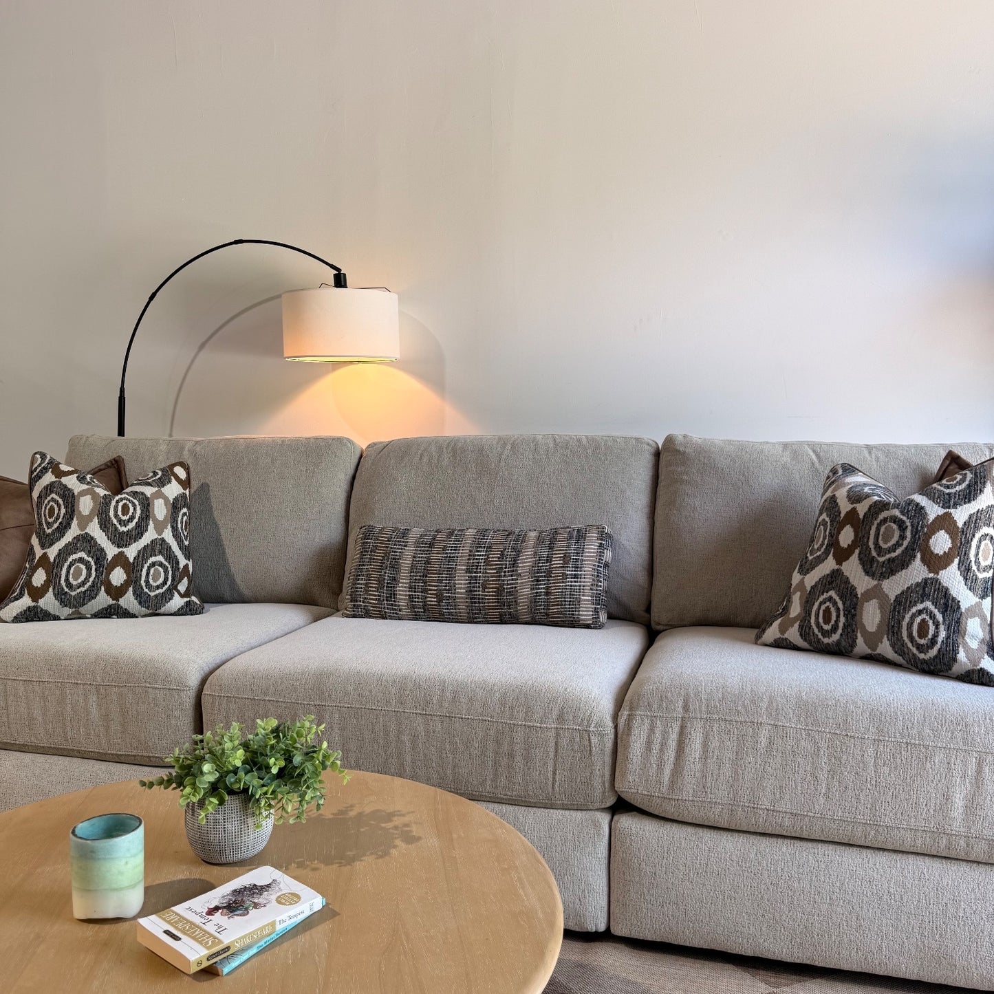 Oak Sofa in Beige Performance Fabric
