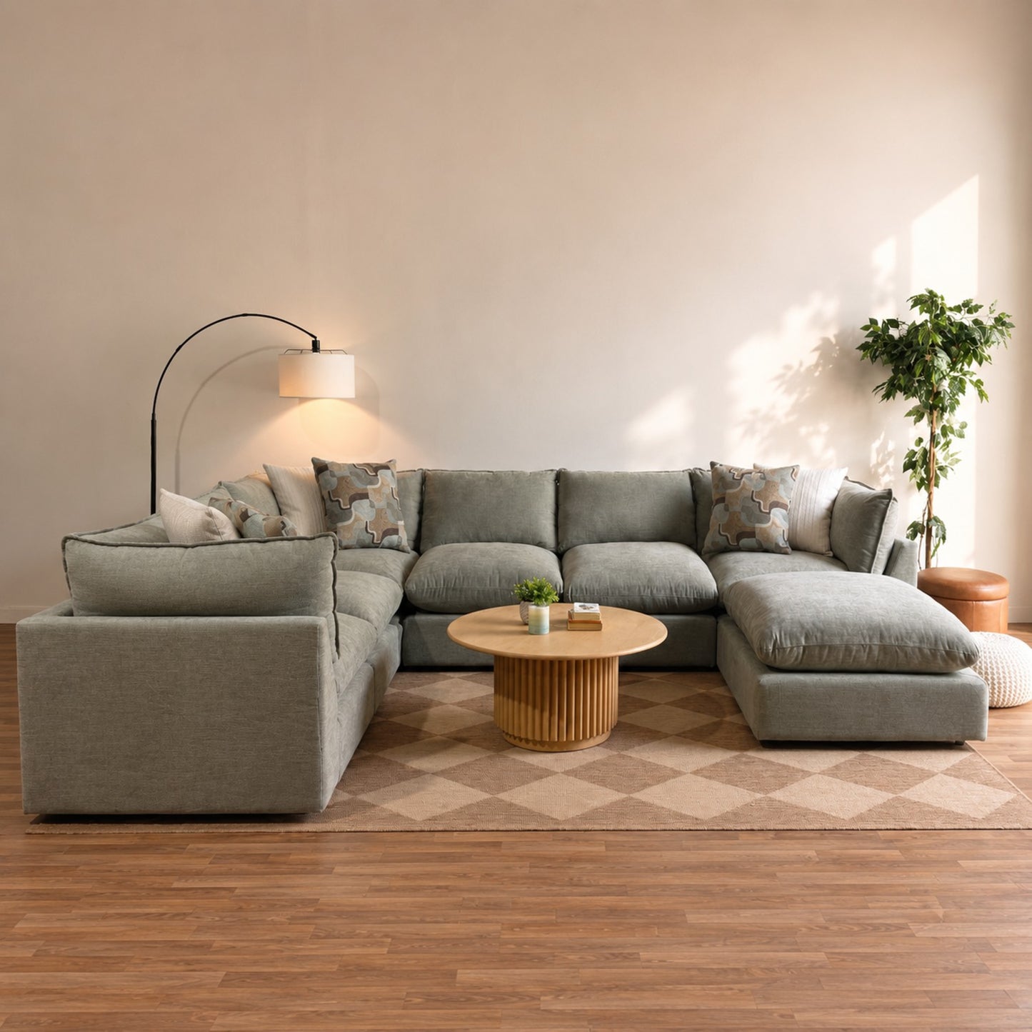 Mesa Grand Corner Sectional + Ottoman in Sage Green Chenille