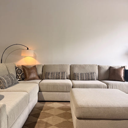 Oak Grand Corner Sectional + Ottoman in Beige Performance Fabric