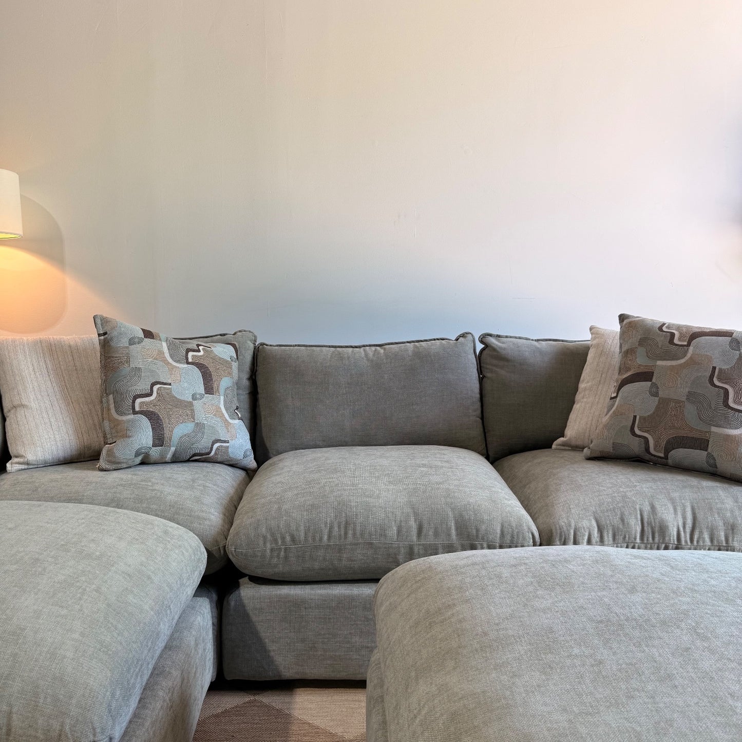 Mesa L-Shape Sectional + Ottoman in Sage Green Chenille