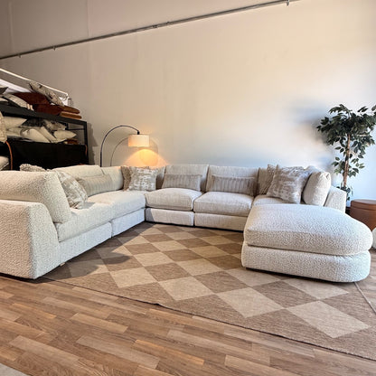 Georgia Grand Corner Sectional + Ottoman in Cream Boucle