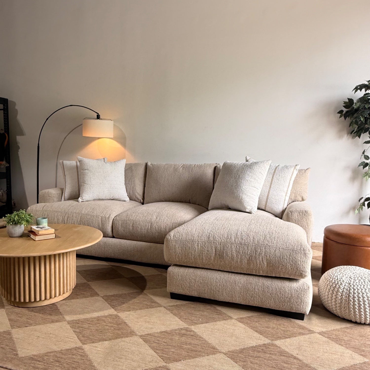 Parker Right Chaise Sectional in Beige Chenille — Kindred Couches