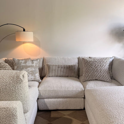 Georgia L-Shape Enclosed Sectional + Ottoman in Cream Boucle