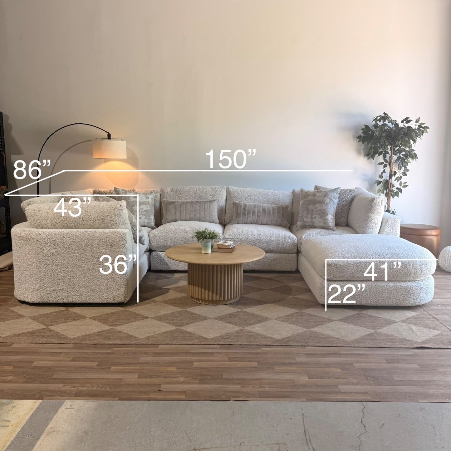 Georgia U-Shape Enclosed Sectional in Cream Boucle — Kindred Couches