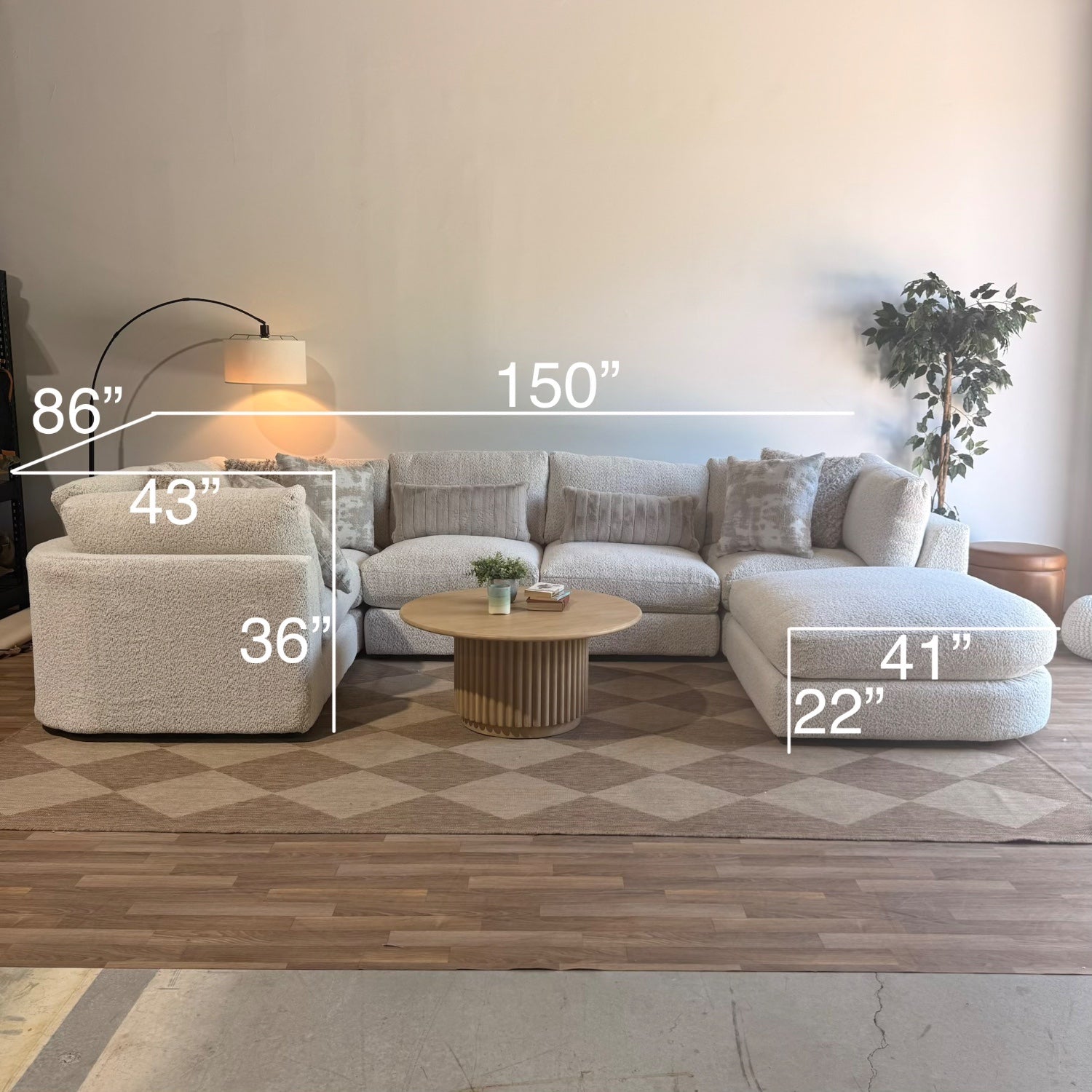 Georgia U-Shape Enclosed Sectional in Cream Boucle — Kindred Couches