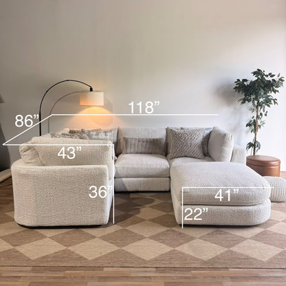 Georgia L-Shape Enclosed Sectional + Ottoman in Cream Boucle