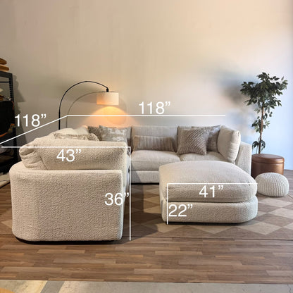 Georgia Corner Sectional + Ottoman in Cream Boucle