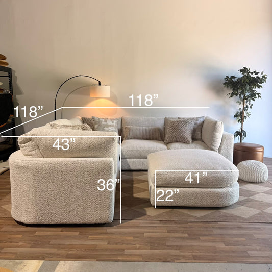 Georgia Corner Sectional + Ottoman in Cream Boucle