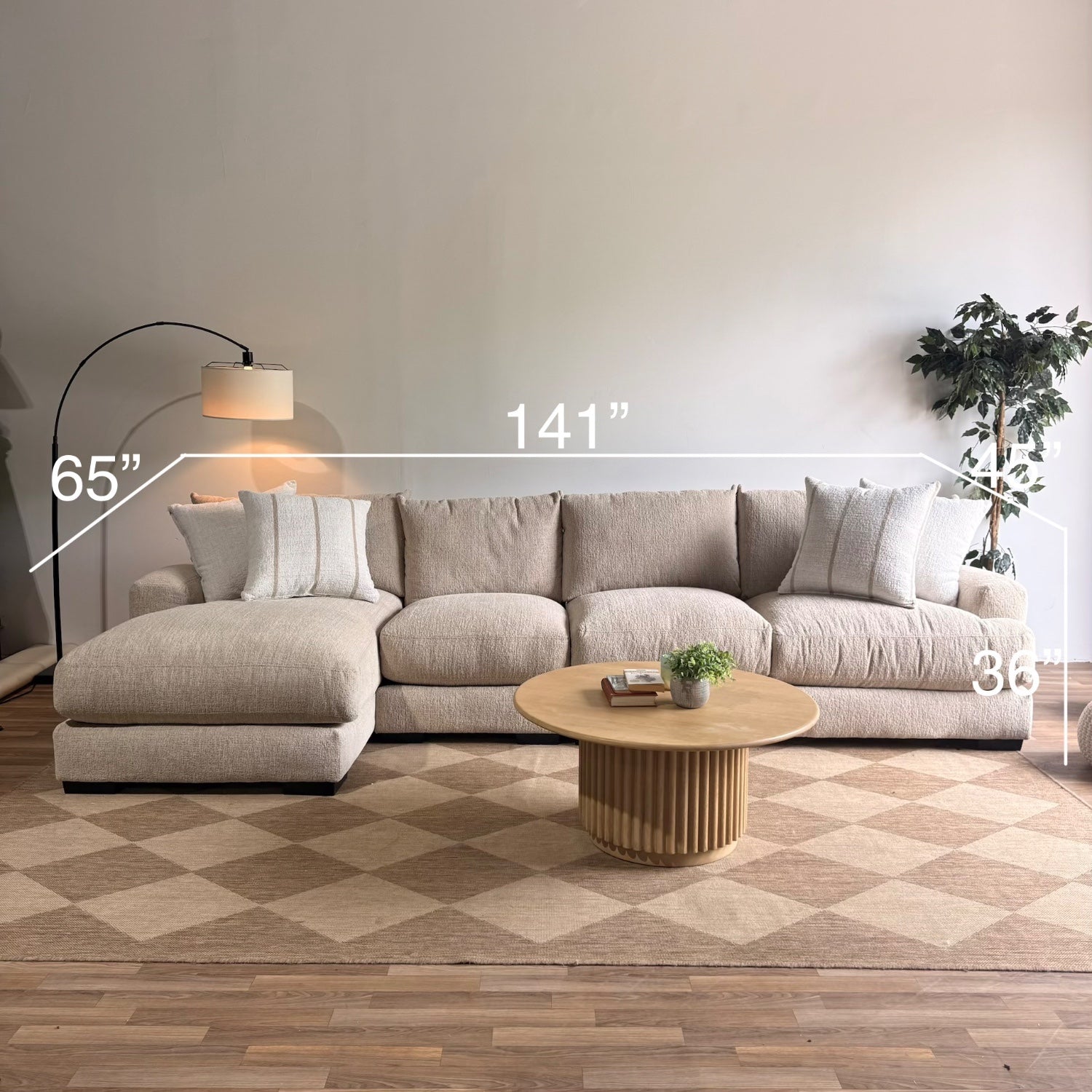 Parker Long Left Chaise Sectional in Beige — Kindred Couches