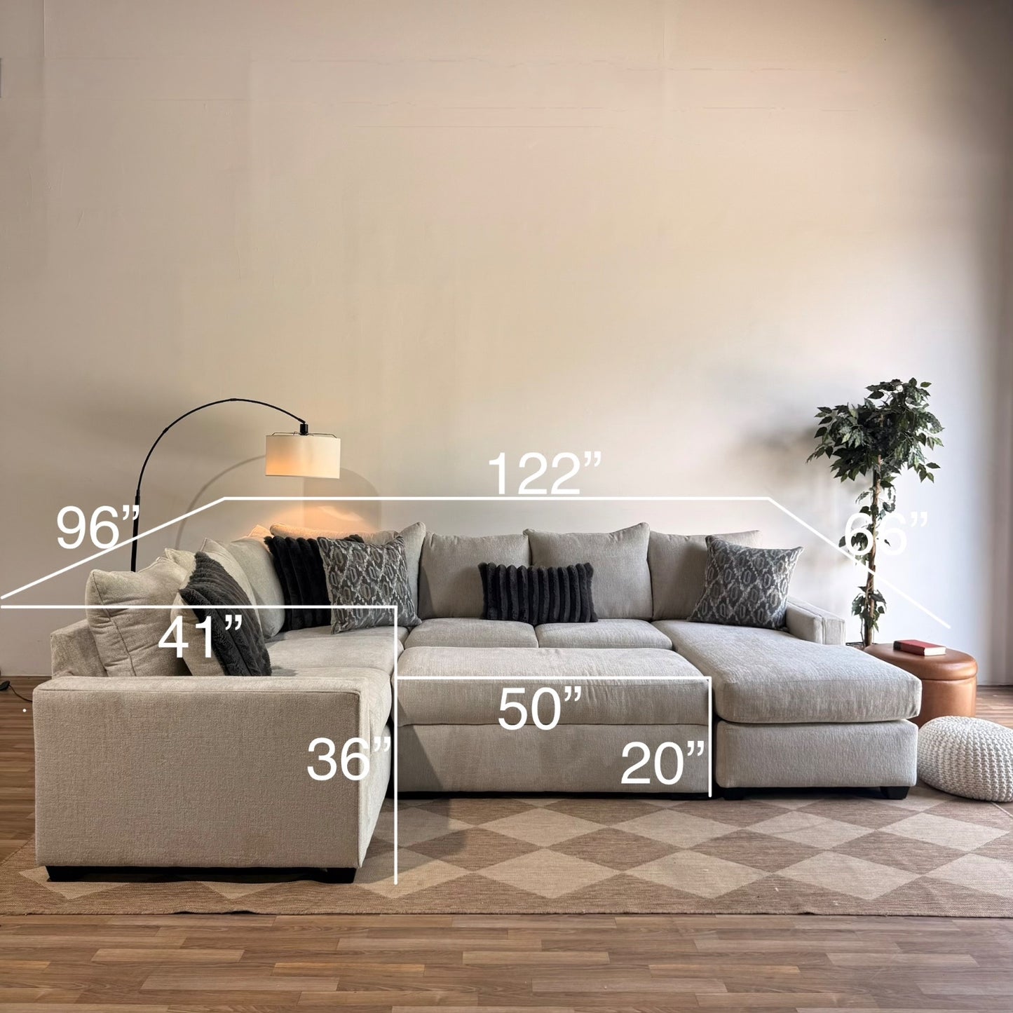 Carter Sectional + Ottoman in Beige Fabric