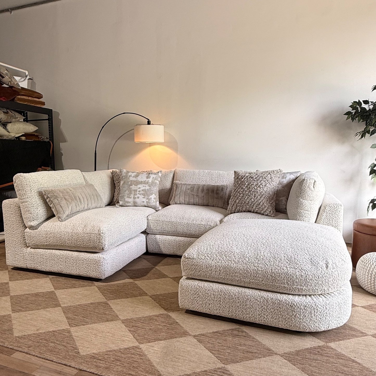 Georgia L-Shape Sectional + Ottoman in Cream Boucle
