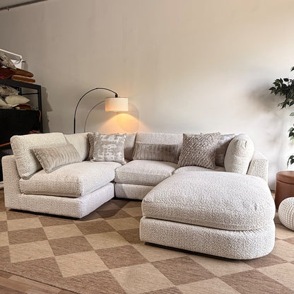 Georgia L-Shape Sectional + Ottoman in Cream Boucle
