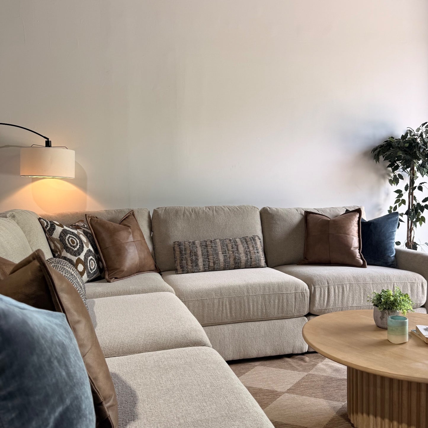 Oak Corner Sectional in Beige