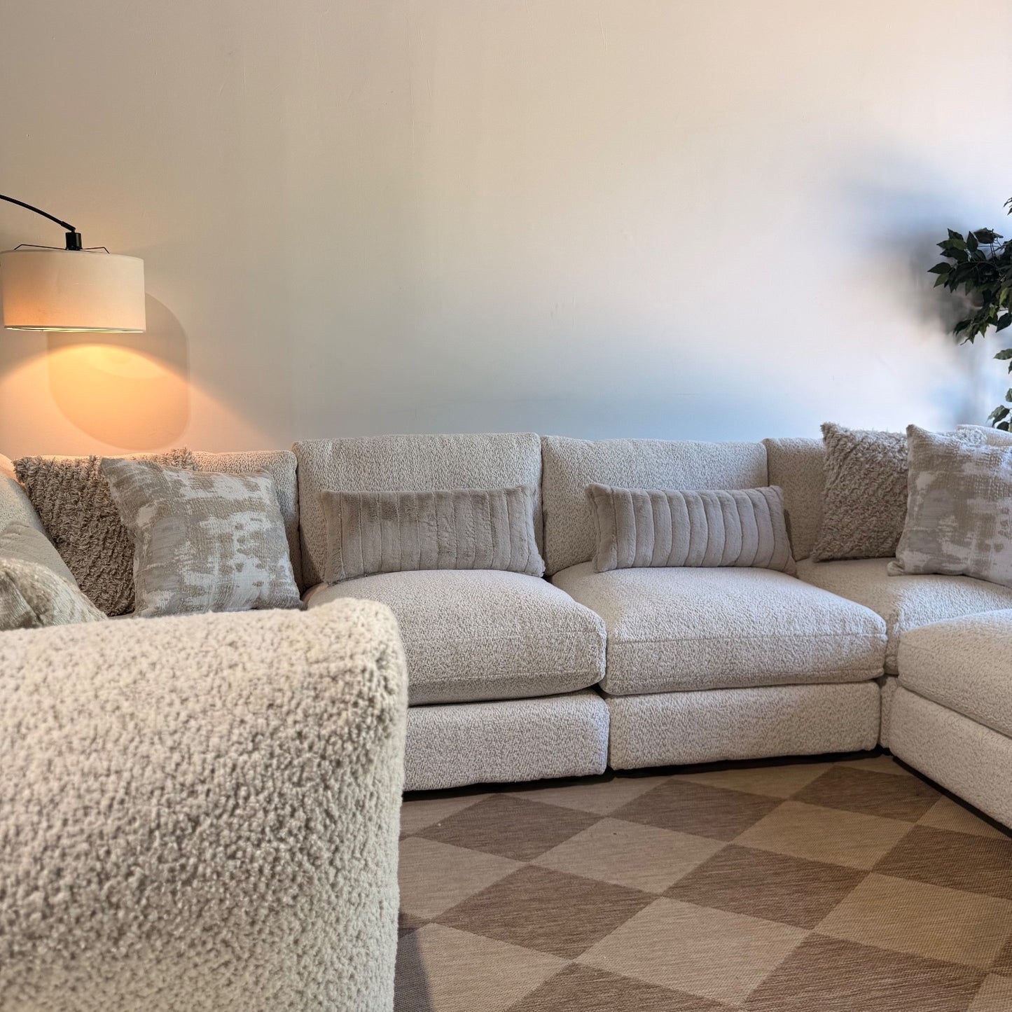 Georgia Grand Corner Sectional + Ottoman in Cream Boucle