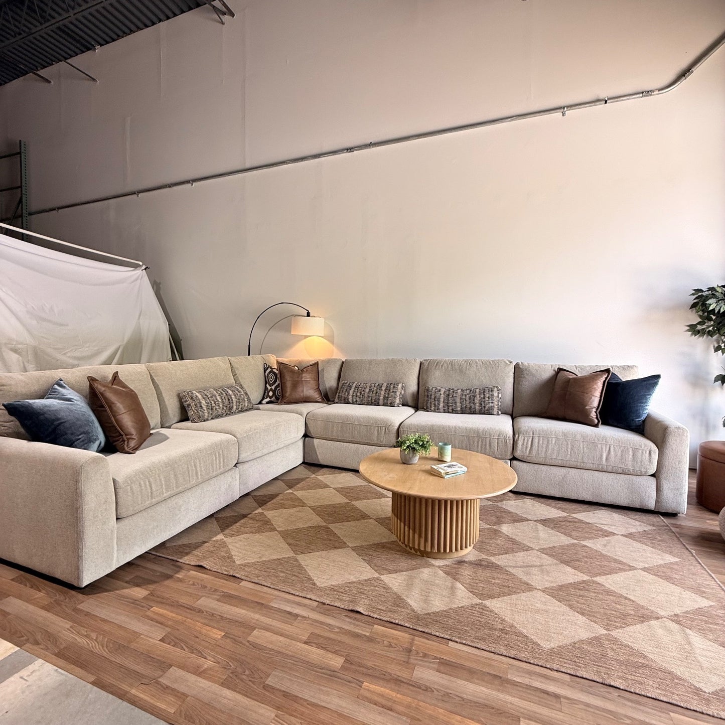 Oak Grand Corner Sectional in Beige Performance Fabric